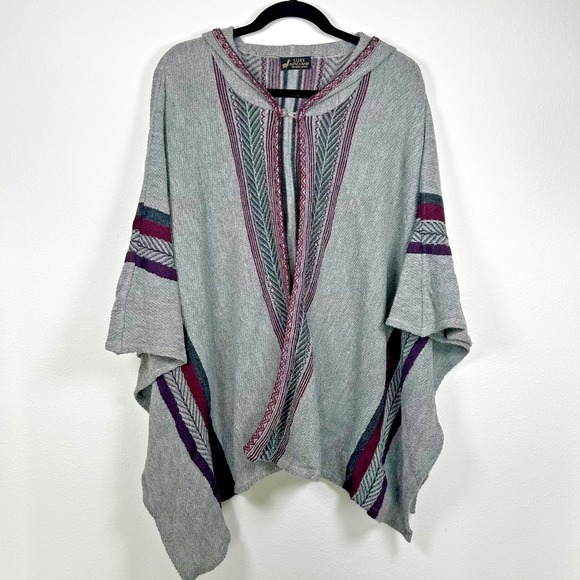 Sury Lightweight 100% Baby‎ Alpaca Wool Hooded Poncho Gray Purple Travel Unisex - Picture 1 of 5